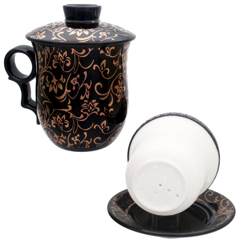 Tea Talent Porcelain Tea Cup with Infuser Lid and Saucer Sets - Chinese Jingdezhen Ceramics Coffee Mug Teacup Loose Leaf Tea Brewing System for Home Office - Image 4